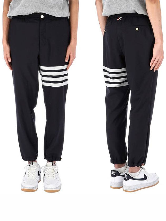 Plain Weave 4-Bar Elastic Waist Track Pants Black - THOM BROWNE - BALAAN.