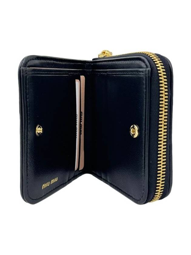 Matelasse Logo Zip Around Half Wallet Black - MIU MIU - BALAAN 6