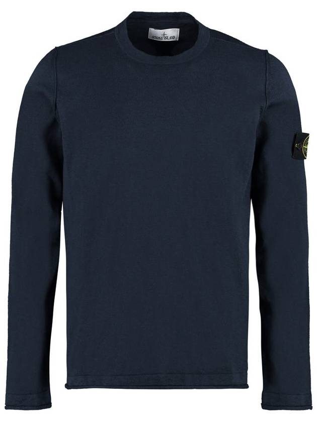 Logo Patch Crew Neck Cotton Nylon Knit Top Navy - STONE ISLAND - BALAAN 2