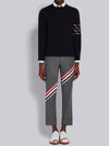 diagonal silk stripe crew neck knit top navy - THOM BROWNE - BALAAN.