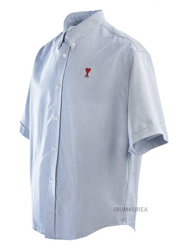 Men's Boxy Fit Embroidered Logo Short Sleeve Shirt Blue - AMI - BALAAN 3