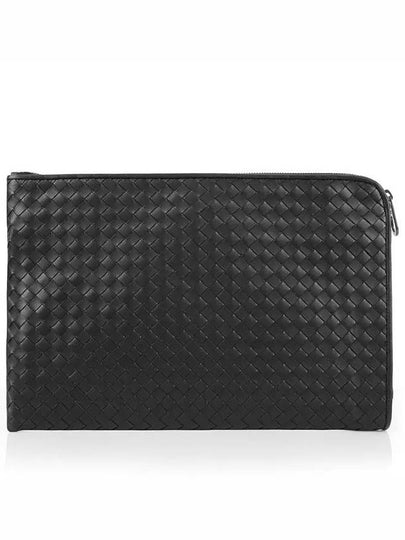 Intrecciato Weaving Zipper Clutch Bag Black - BOTTEGA VENETA - BALAAN 2