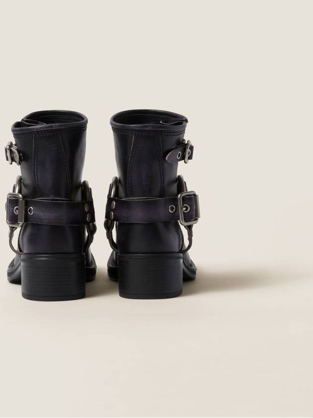 Vintage Look Leather Middle Boots Black - MIU MIU - BALAAN 4