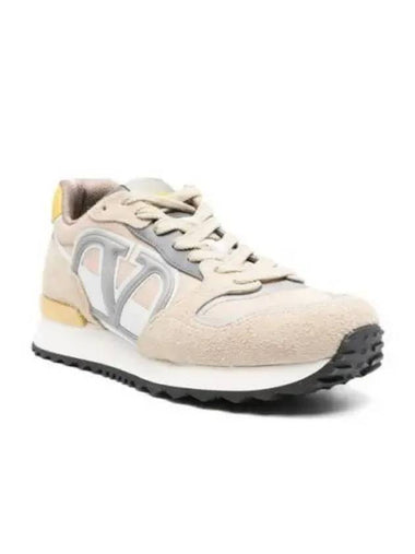 V Logo Face Low Top Sneakers Beige - VALENTINO - BALAAN 1