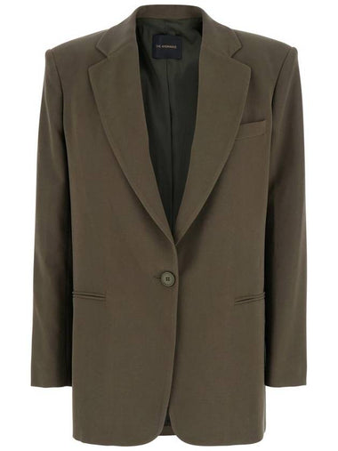 'Guia' Green Single-Breasted Jacket With Notched Revers And Shoulder Pads In Wool Blend Stretch Woman - ANDAMANE - BALAAN 1