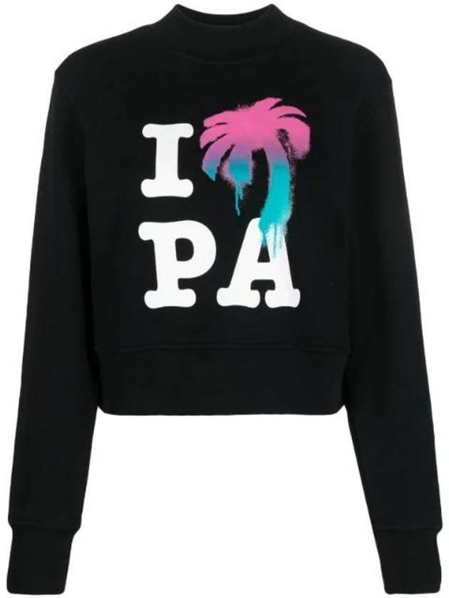 I LOVE PA Crew Neck Cotton Sweatshirt Black - PALM ANGELS - BALAAN 1