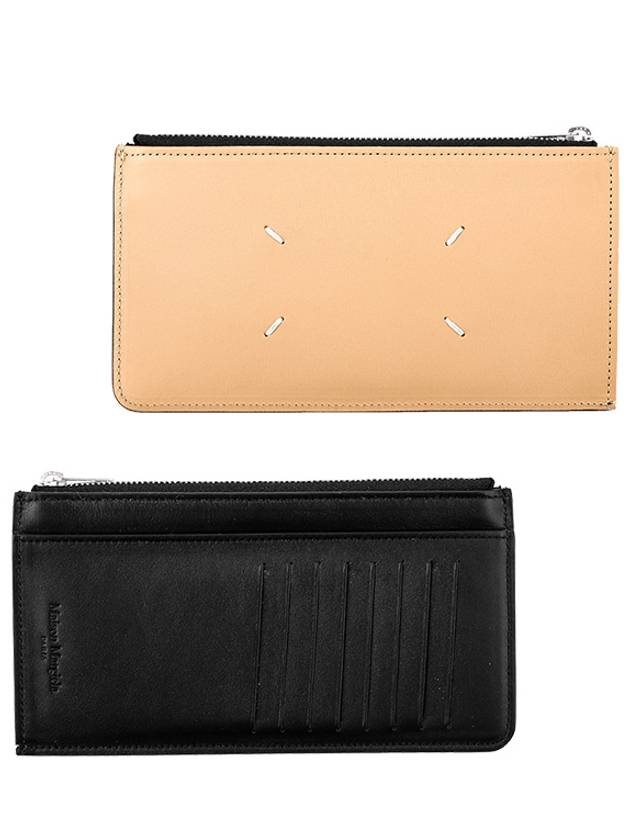 Stitched Zipper Leather Card Wallet Beige Black - MAISON MARGIELA - BALAAN 2