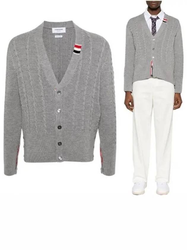 Cable Knitwear Virgin Wool Cardigan Grey - THOM BROWNE - BALAAN 2