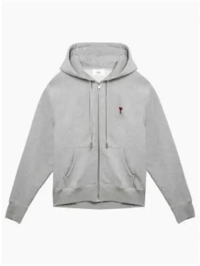 Ami De Coeur Embroid Logo Hoodie Zip-up Grey - AMI - BALAAN 2