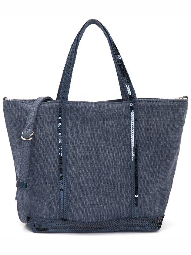 Women's Cabas Small Linen Tote Bag Navy - VANESSA BRUNO - BALAAN 2