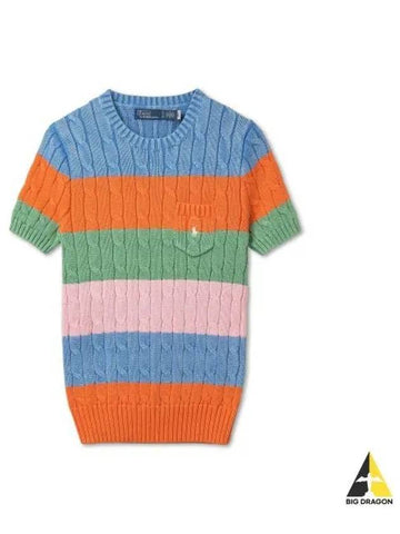 W Cable Knit Short Sleeve Pullover Multi - POLO RALPH LAUREN - BALAAN 1