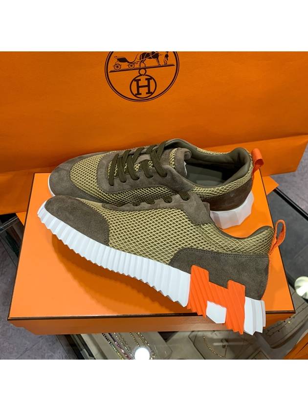 Men s Bouncing Sneakers Mesh Khaki H Black Orange Two tone - HERMES - BALAAN 3