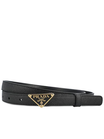 Triangular logo buckle leather belt black - PRADA - BALAAN 1