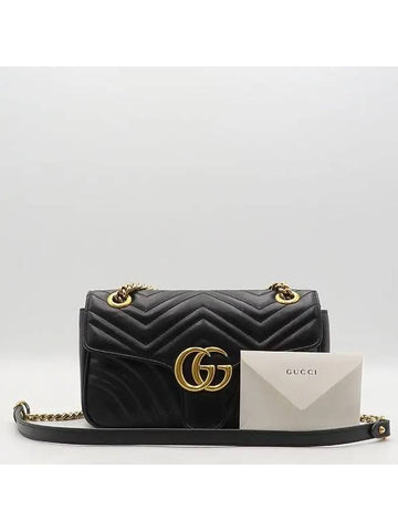 443497 Black Leather GG Marmont Small Matelasse Quilted Gold Chain Shoulder Bag - GUCCI - BALAAN 1