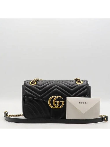 443497 Black Leather GG Marmont Small Matelasse Quilted Gold Chain Shoulder Bag - GUCCI - BALAAN 1