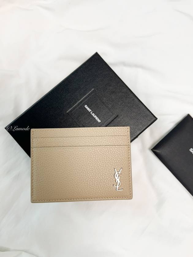 Casandre Small Grain Leather Card Wallet Sea Salt - SAINT LAURENT - BALAAN 5