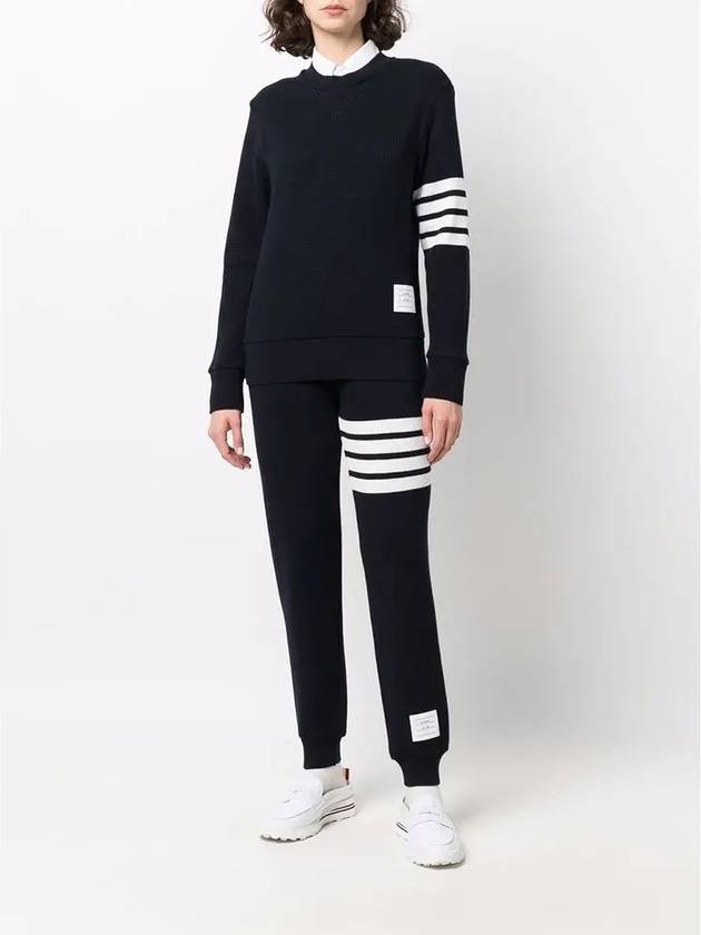 4-Bar Striped Waffle Wool Cashmere Pullover Knit Top Navy - THOM BROWNE - BALAAN 4