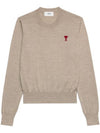 Heart Logo Crew Neck Merino Wool Knit Top Champagne - AMI - BALAAN 1