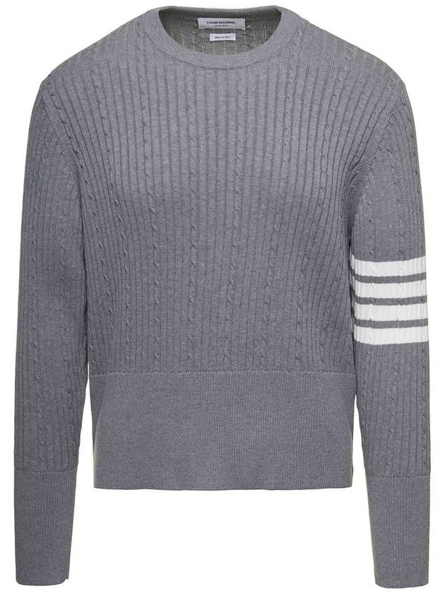 Baby Cable Cotton 4 Bar Crew Neck Knit Top Grey - THOM BROWNE - BALAAN 2