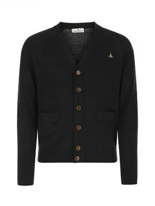 ORB Embroidery Logo V Neck Cardigan Black - VIVIENNE WESTWOOD - BALAAN 2