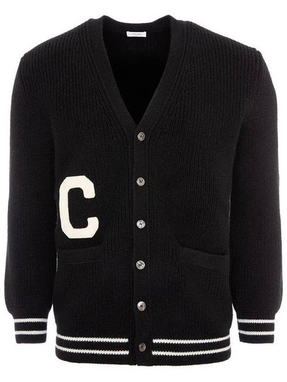 Logo Patch Long College Cardigan Black - CELINE - BALAAN 2