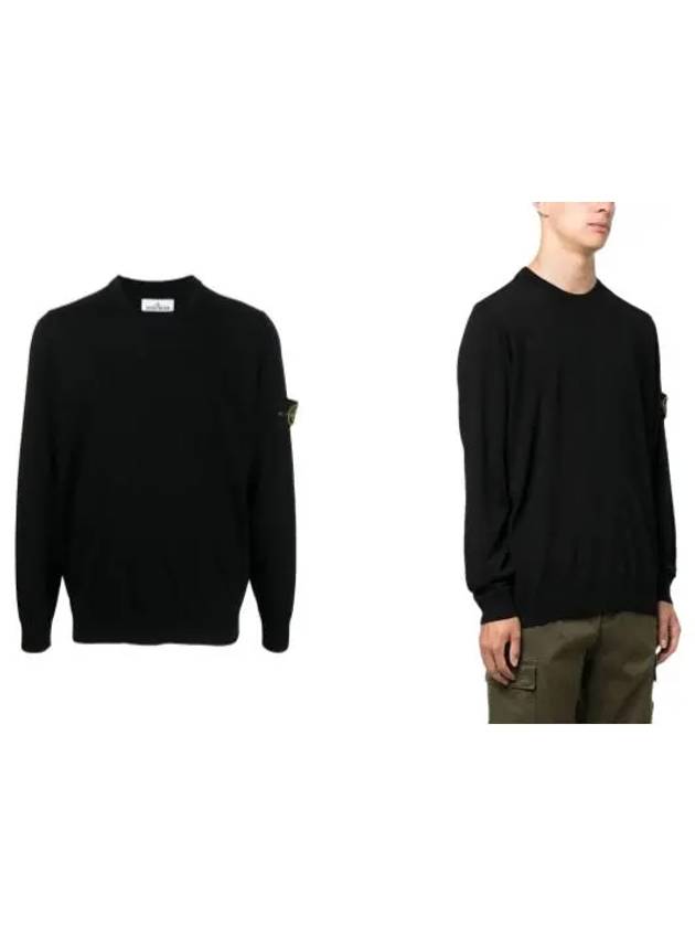 Regular Fit Crew Neck Wool Knit Top Black - STONE ISLAND - BALAAN 8