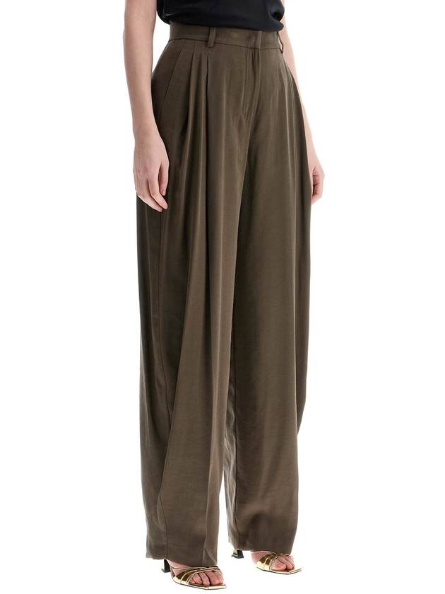 khaki wide leg viscose trousers with front pleats - ANDAMANE - BALAAN 2