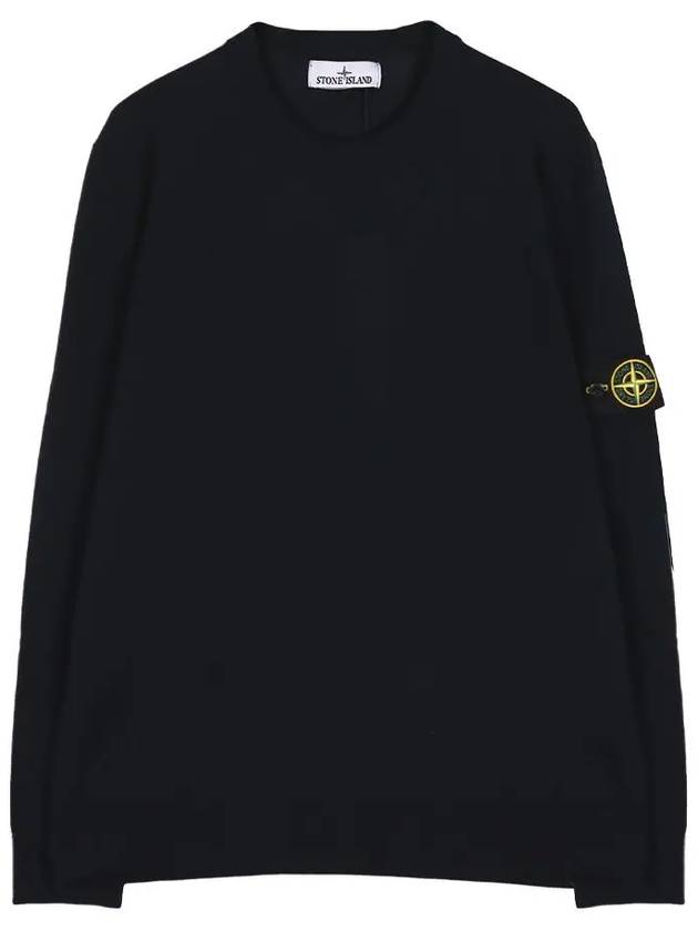 Logo Patch Crewneck Virgin Wool Knit Top Navy - STONE ISLAND - BALAAN 2