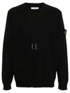 Logo Badge Knotted Crew Neck Cotton Knit Top Black - STONE ISLAND - BALAAN 2