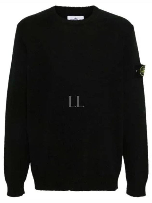 Logo Badge Knotted Crew Neck Cotton Knit Top Black - STONE ISLAND - BALAAN 2