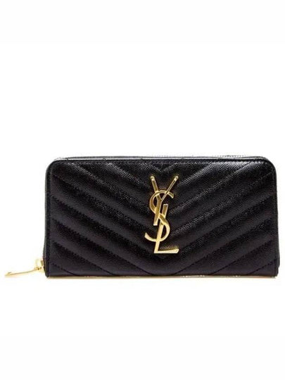 Matelasse Monogram Zipper Around Long Wallet Black - SAINT LAURENT - BALAAN 2