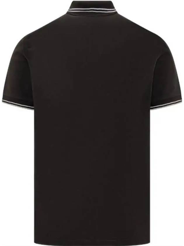 Stretch Cotton Pique Short Sleeve Polo Shirt Black - STONE ISLAND - BALAAN 3