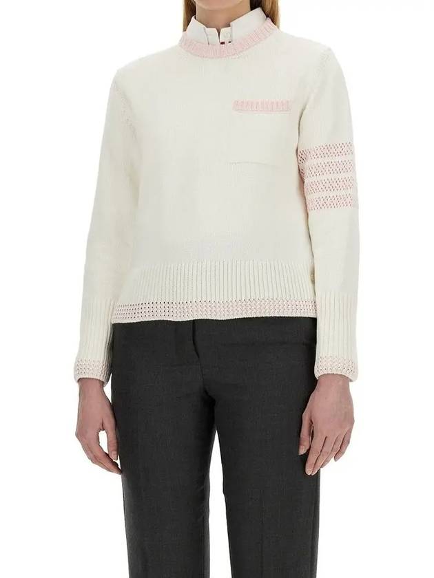 4 Bar Stripe Cotton Sweatshirt White - THOM BROWNE - BALAAN 2