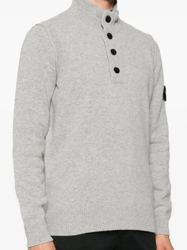 Wappen Patch Half Button Lambswool Knit Top Grey - STONE ISLAND - BALAAN 4