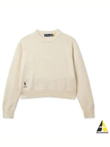 W Wool Blend Cropped Crew Neck Sweater Authentic Cream - POLO RALPH LAUREN - BALAAN 1