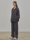 RYUL+WAI: pleated set-up pants charcoal - RYUL+WAI: - BALAAN 3