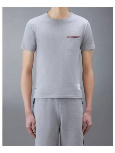 Men's Medium Weight Jersey Tipped Pocket Crewneck Short Sleeve T-Shirt Light Grey - THOM BROWNE - BALAAN 2