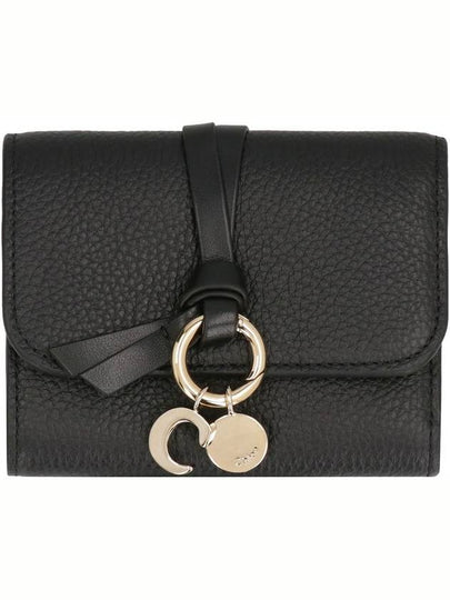 Alphabet Grain Leather Flap Small Half Wallet Black - CHLOE - BALAAN 2