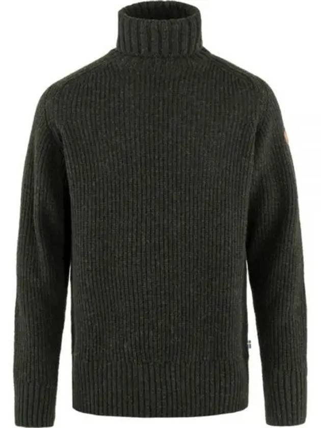 Men's Ovik Roller Neck Sweater Dark Olive - FJALL RAVEN - BALAAN 1