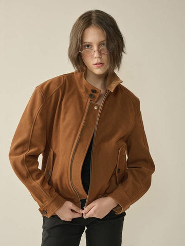 Suede High Neck Jacket Camel W - KINETO - BALAAN 1