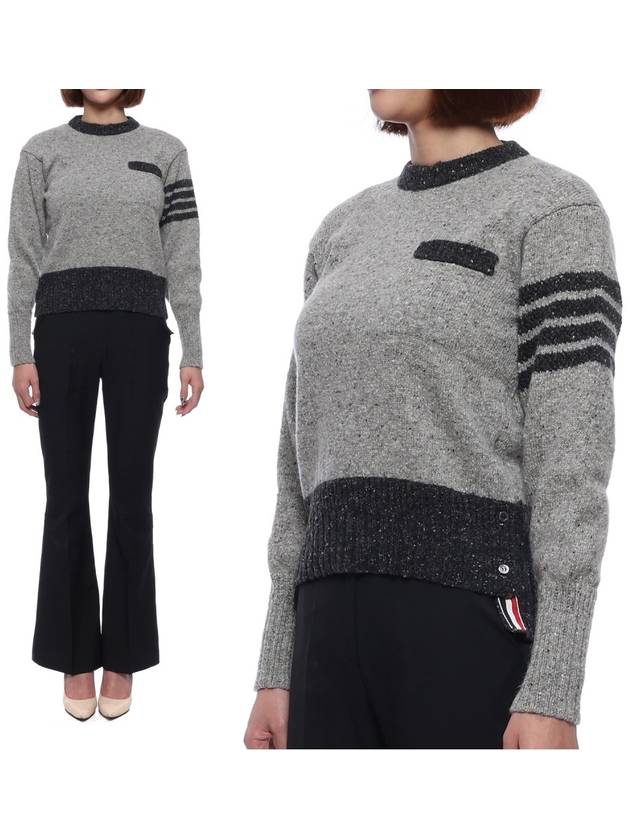 Women's 4 Bar Mohair Tweed Pullover Knit Top Grey - THOM BROWNE - BALAAN 3