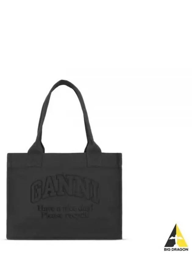 Embroidered Logo Canvas Tote Bag Black - GANNI - BALAAN 2