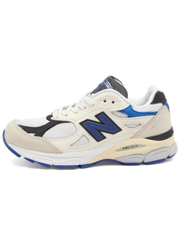 990 V3 Leather Low Top Sneakers Blue White - NEW BALANCE - BALAAN 3