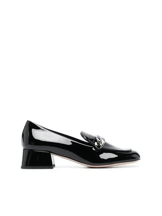 Metal Logo Patent Heel Loafers Black - MIU MIU - BALAAN 1