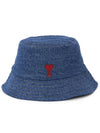 De Coeur Embroidered Denim Bucket Hat Blue - AMI - BALAAN 3