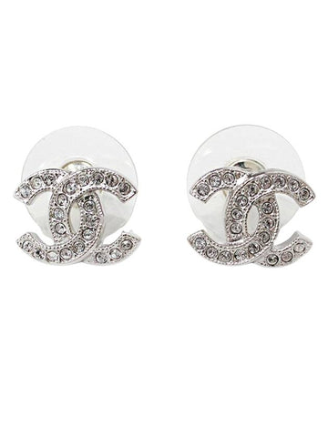 Women s Classic CC Logo Crystal Stud Earrings Silver - CHANEL - BALAAN 1