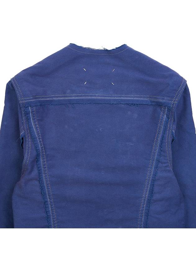 Collarless Distressed Cotton Denim Jacket Blue - MAISON MARGIELA - BALAAN 10