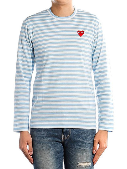 Heart Wappen Stripe Long Sleeve T-Shirt Light Blue - COMME DES GARCONS PLAY - BALAAN 2