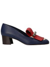 logo fringe loafer pumps heel navy - VALENTINO - BALAAN.