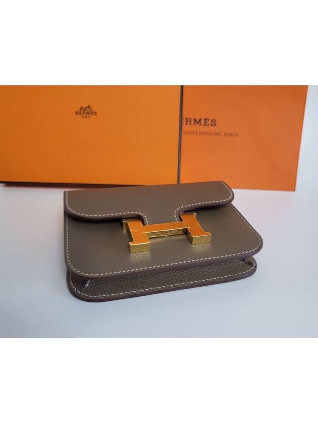 2023 Constance slim compact half wallet belt bag Etoffe gold women's wallet H082214 - HERMES - BALAAN 4